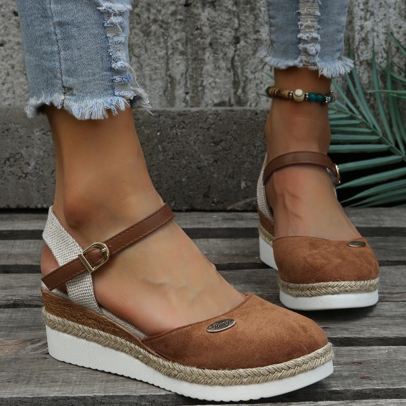 Sommer Damen Leinen Uni 6cm Keilsandalen Bohemian Handarbeit Damen Lässig Bequem Espadrilles Plateau Pumps Schuhe