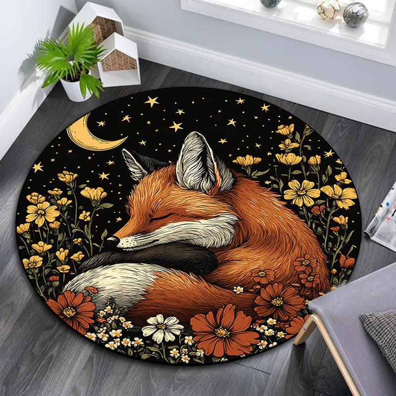 Fox Dreams Round Area Rug,Carpet Rug for Living Room Bedroom Sofa Playroom Decor,Non-slip Floor Mat