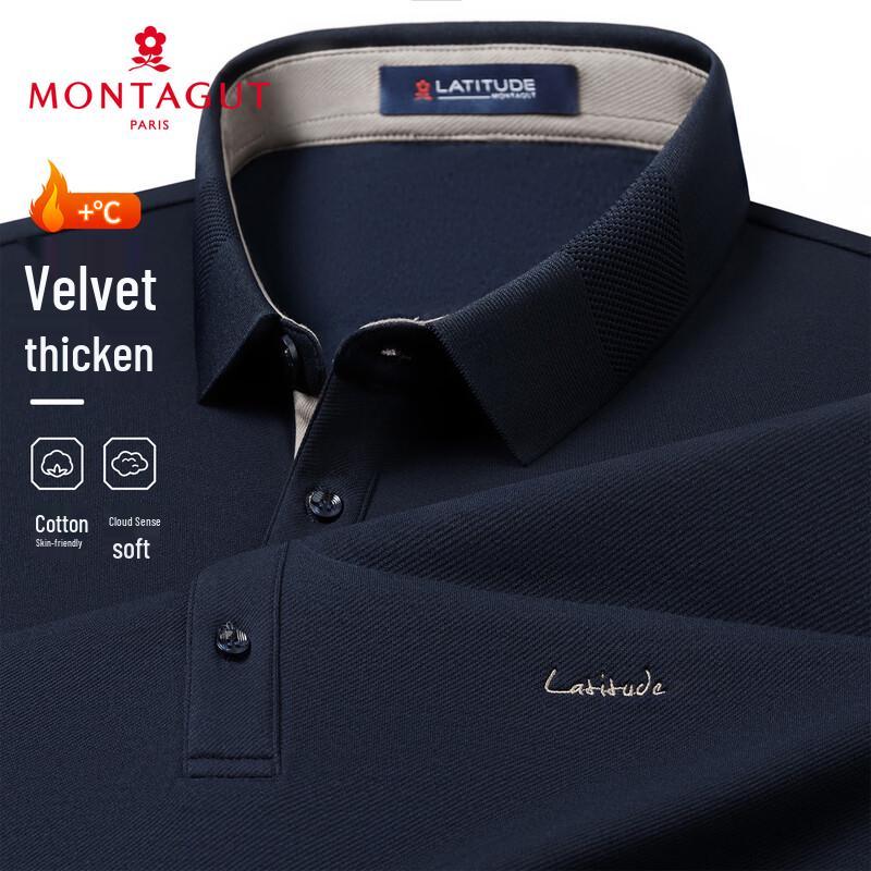 

MONTAGUT Men s Plush Thickened Long Sleeve Polo Shirt 50