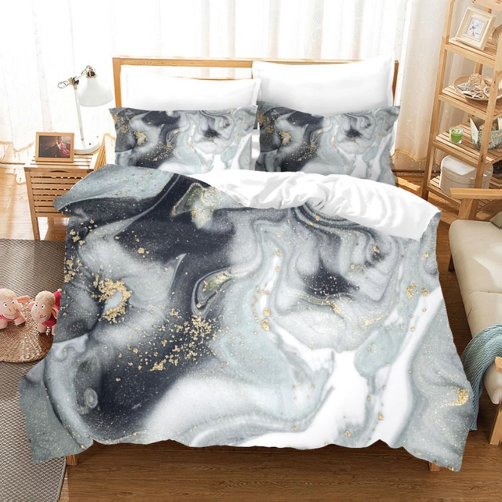 Luxury 3D Black Marble Bedding Sets Simplicity Gilding Bed Linen Women Girls Single Double Twin Queen King Size Duvet Cover Sets