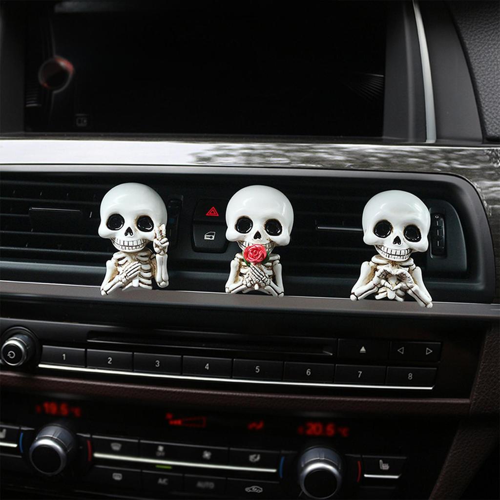 Skull Car Air Freshener Vent Clip Spooky Skeleton Halloween Auto Decor Resin Vent Clips Skull Air Freshener For Car Truck RV Van