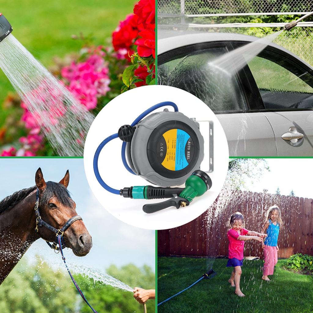Flexible Hose Reel Automatic Reel Retractable Pipe TPU Clamping Tube Irrigation Sprayer Garden Hose Water Spray Garage Tool Car Cleaning Gray 8x12x6M