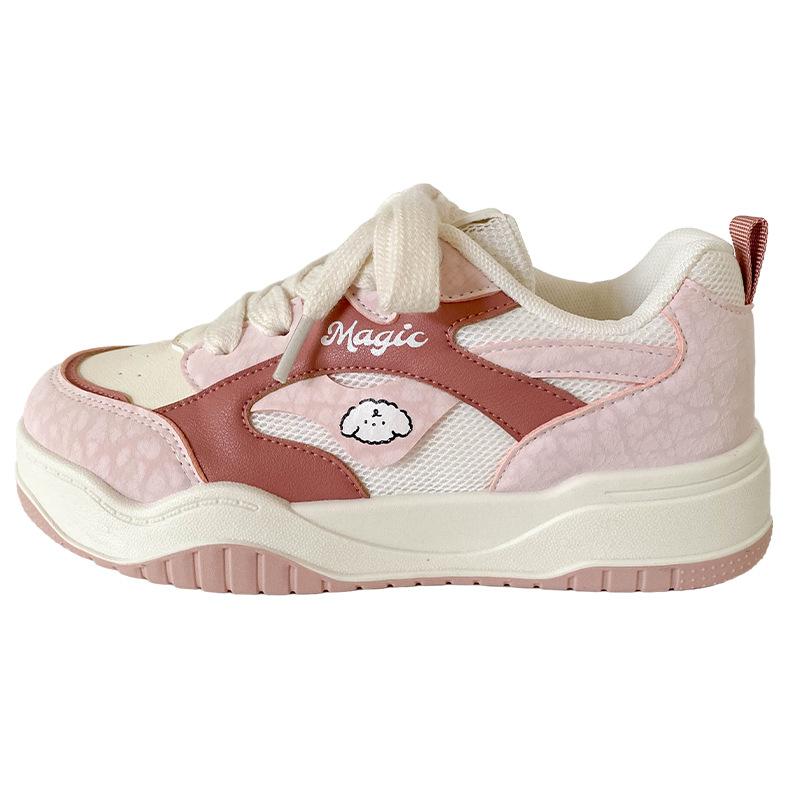 

B2206 latex insole/thick baseplate shoes women s shoes bread shoes little white shoes casual shoes 2025 spring new leather surface 35 розовый
