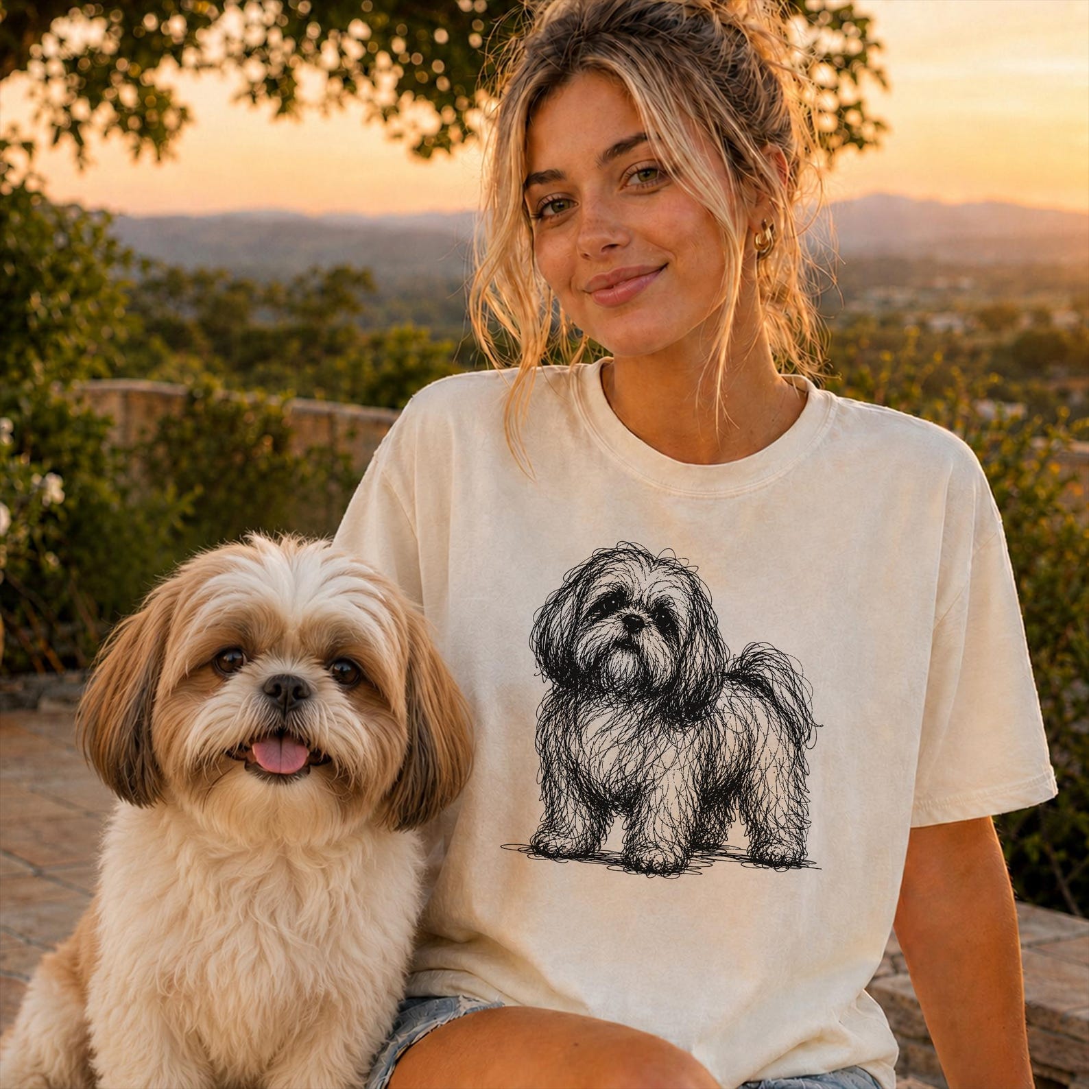 Shih Tzu Line Art Shirt, Minimalist Scribble Shih Tzu Sketch Tee, Abstract Dog T-Shirt, Shih Tzu Mom Gift, Artsy Dog Tee 3XL