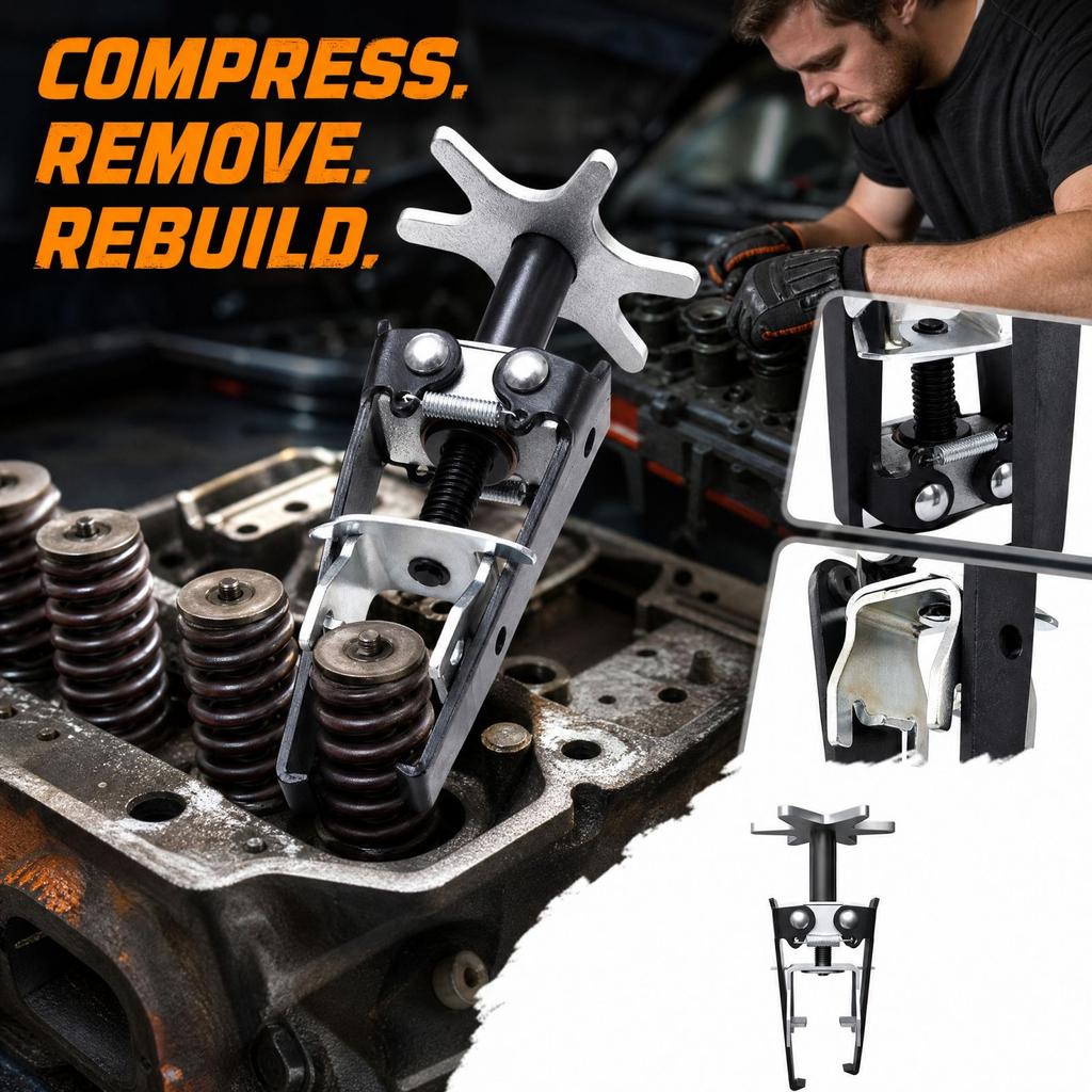 Adjustable Spring Compressor and Puller Tool with Oil Remover for Engine