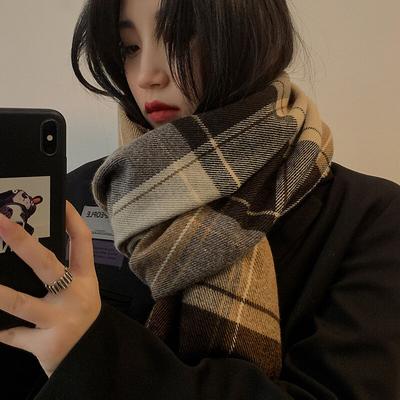 Scarf for Women, Autumn and Winter, Korean Style, New Plaid Melange Imitation Cashmere, Warm, Versatile, High-End Feel, British Retro Neck Warmer