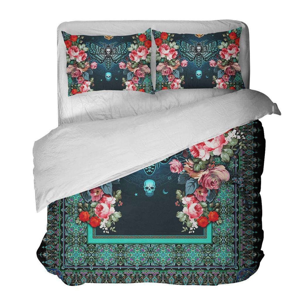 3D Printing Three-Piece Flower Set With Bear Retro Student Dormitory Bed Sheet Three-Piece Bedding Printing