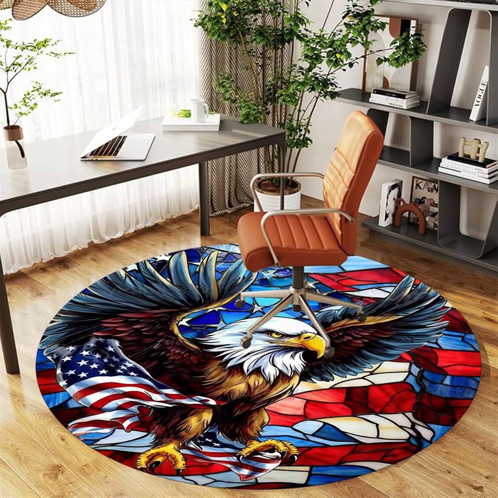 1pc Eagle Flag Round Chair Mat Office Area Rug - Non-Slip, Floor Mat for Office, Bedroom, Ideal Home Decor Gift C0112062
