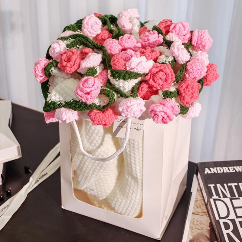 Hand Woven Blanket Crochet Rose Blanket Decorative Sofa Cover Valentine's Day Birthday Gifts for Women Tapestry Manta De Rosas