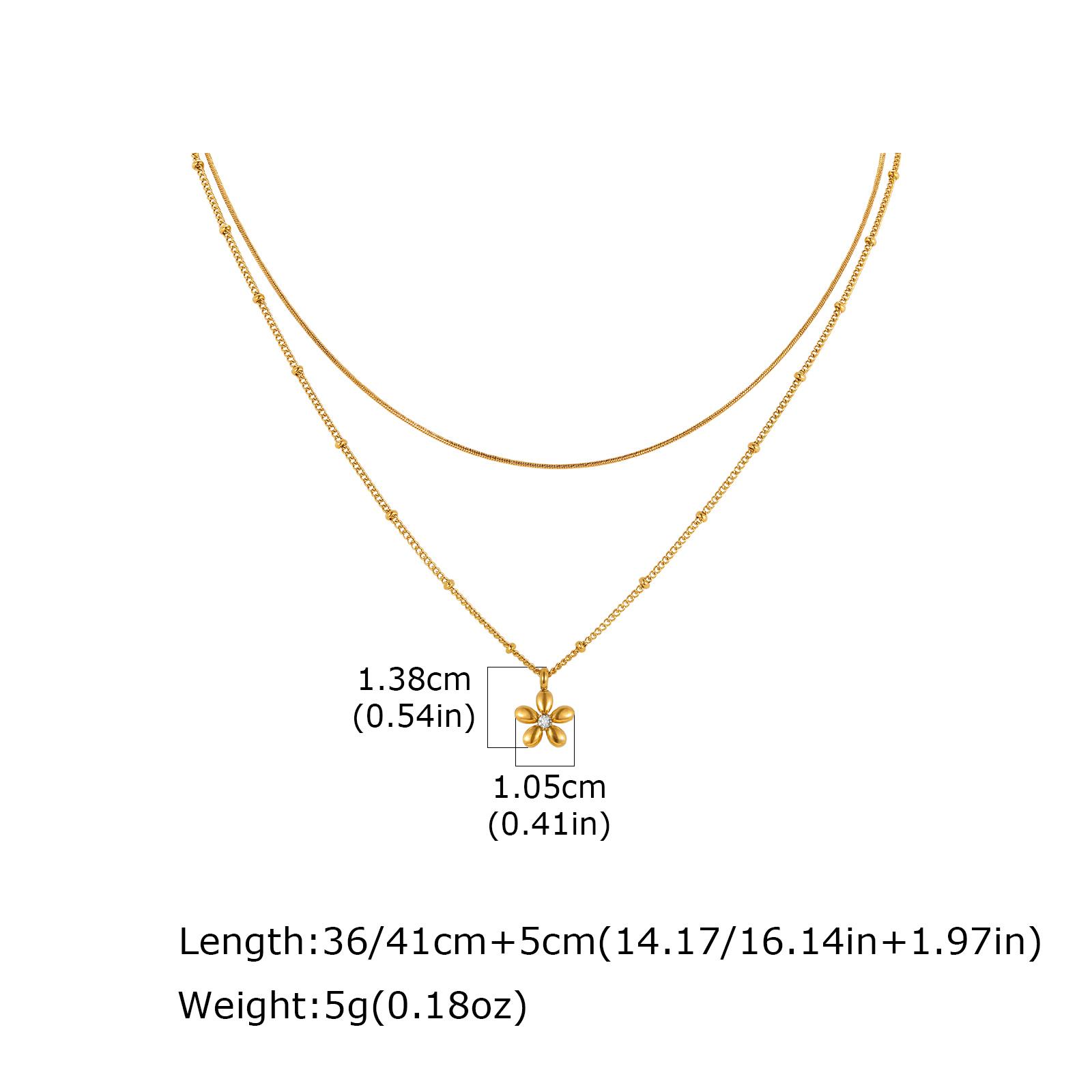Double Layer Stainless Steel Flower Pendant Necklace for Women, Gold Plated Snake Chain Choker Necklace, Stacked Fashion Jewelry