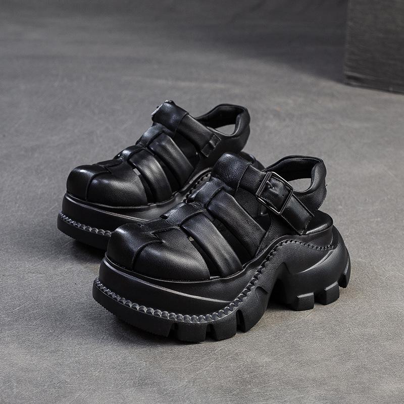 GKTINOO Round Toe Woven Breathable Hollow-out Thick Soled Sandals 2025 Summer New Casual Versatile Women's Platform Shoes