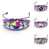 Unique Purple Leather Bracelet With Rainbow Flag Time Gemstone For Men And Women