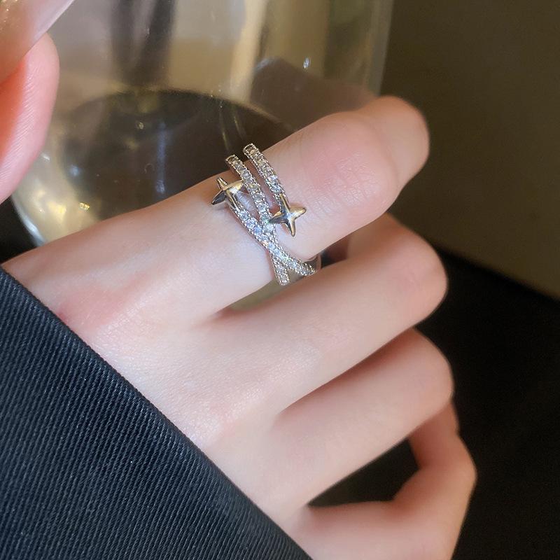 Zircon love open ring light luxury high sense index finger ring personality niche Internet celebrity ring fashion jewelry