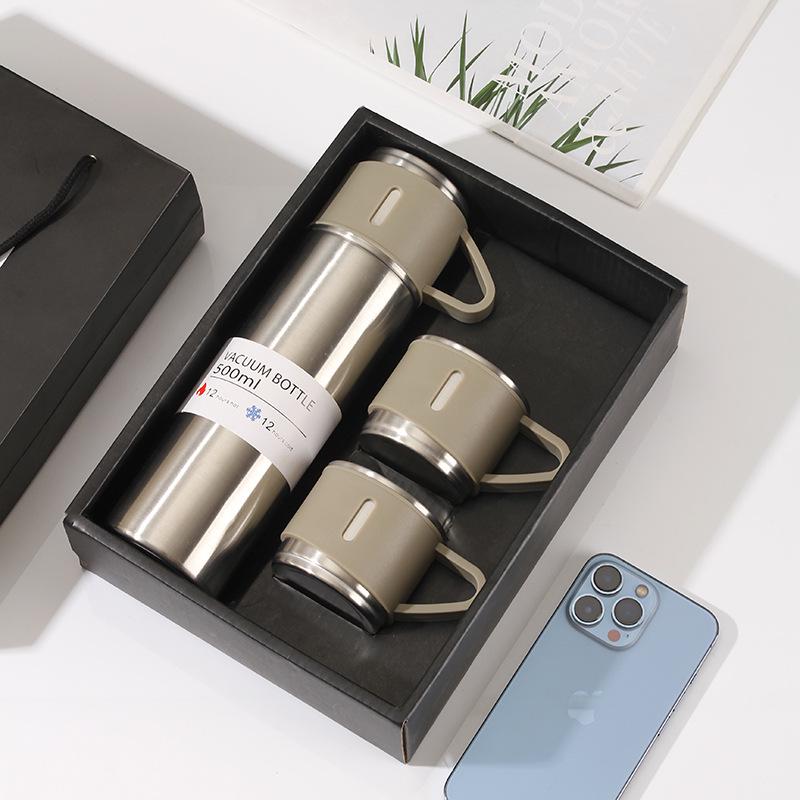304 Stainless Steel Insulated Travel Cup Set with Three Lids - Perfect Business Gift for Men and Women
