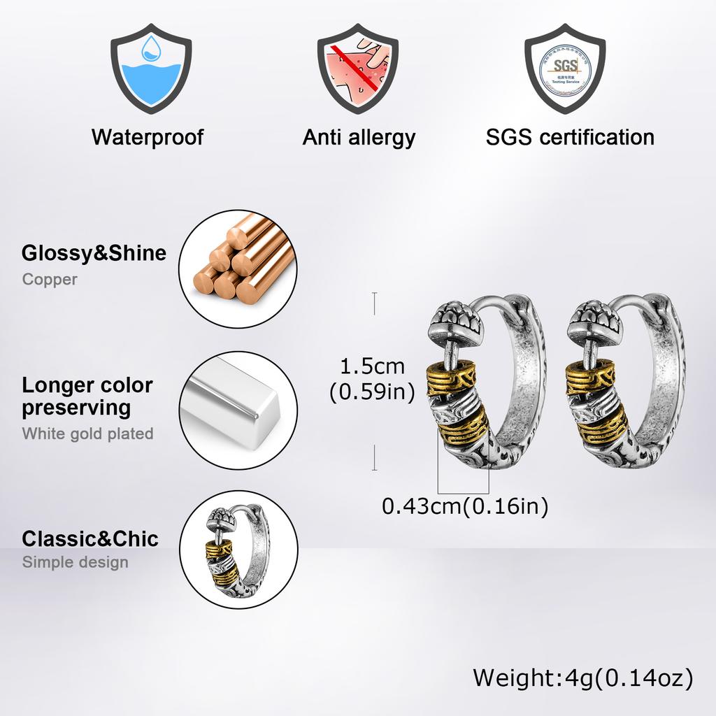 Creative Unique Design Textured Metal Chunky Hoop Earrings for Men Fashion Hiphop Party Piercing Jewelry Gifts