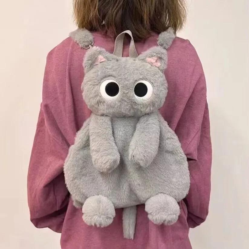 35-40cm Kawaii Big Eyes Cat Toy Plush Backpack Cute Large-capacity Stuffed Animals Bags Boys Girls Women Soft Toy Backpack Gifts