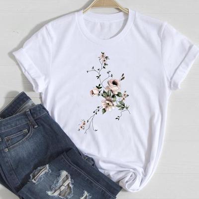 (Aziatische maat)Tee Kleding Casual Top Bloem Lieflijk Trend Jaren 90 Mode T-shirt Korte Mouw Vrouwen Print Dame Vrouwelijk Grafisch T-shirt