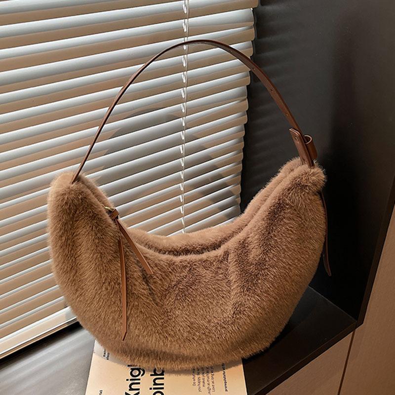 

Плюшевая сумка женская большой вместимости новая осенне-зимняя повседневная универсальная плюшевая сумка-мессенджер сумка-пельмень коричневый