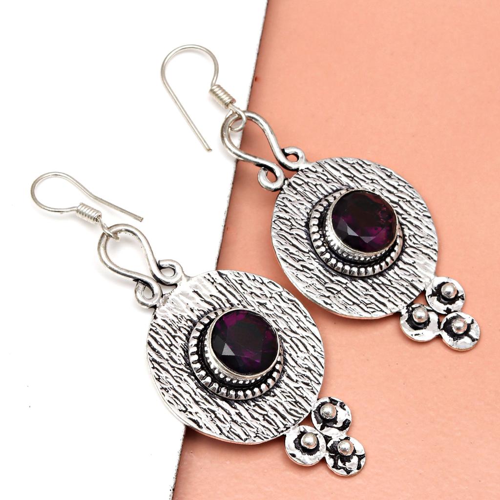 925 Silver Amethyst Sterling Gemstone Earring Jewelry Handmade Earrings Purple