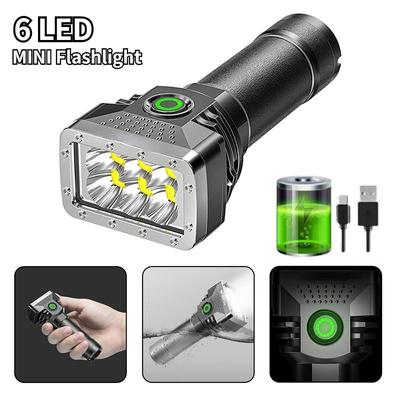 Mini baterka 6 LED diód Vonkajšia baterka s vysokým jasom Osvetlenie Kemping Núdzová nabíjacia baterka USB