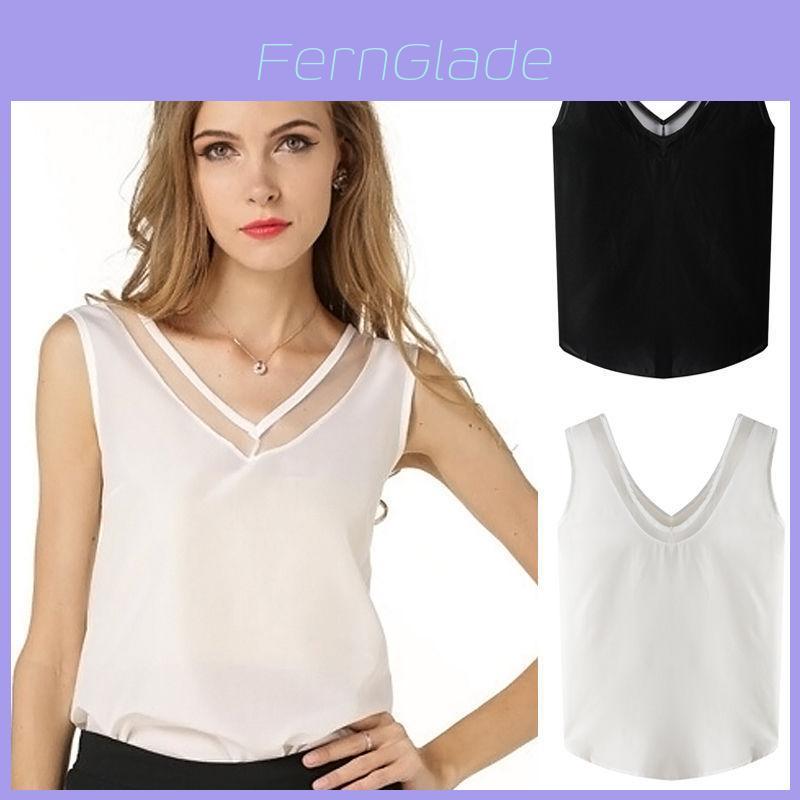 Stilvolle ärmellose durchsichtige Chiffon V-Ausschnitt Weste Streetwear Mode Top Bequem Kühl