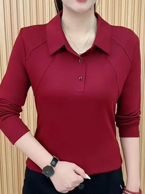 Stylish Stand Collar Long Sleeve Warm Shirt for Women - Age-Reducing, Tummy Covering Top for Middle-Aged and Elderly