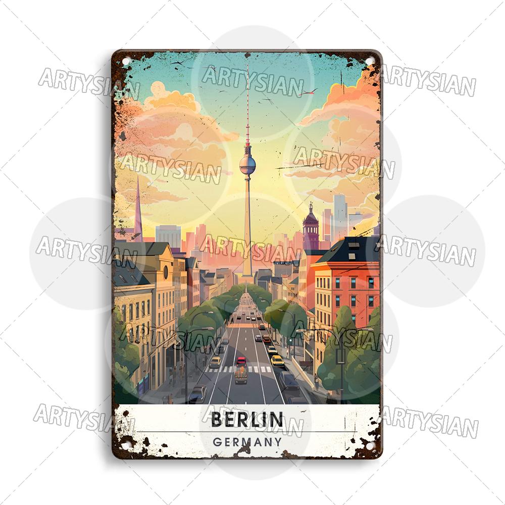 European Austria Germany Travel Cityscape Metal Sign Munich Vienna Berlin Cologne Salzburg Metal Plaque