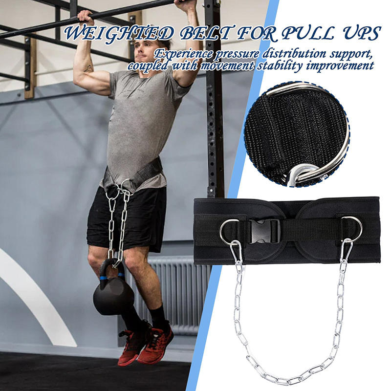 Thicken Weight Lifting Belt With Chain Dipping For Pull Up Carrying Fitness Back Muscle Strength Training
