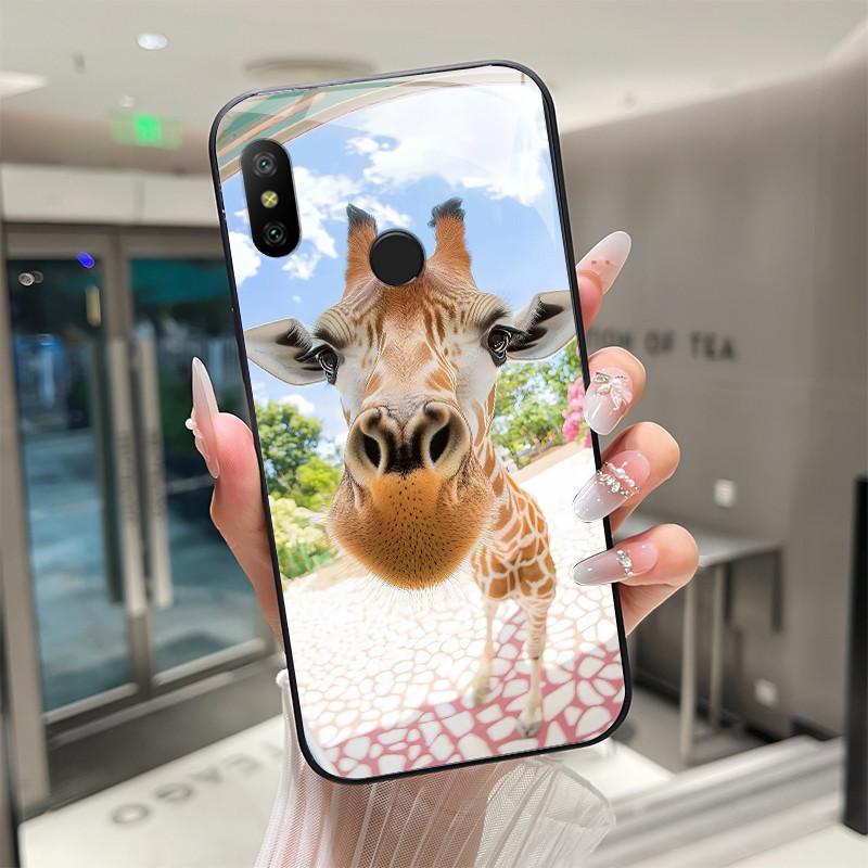 Beautiful Flower Cute Cartoon Cats Case For Xiaomi Mi A2 / Mi A2 Lite Tempered Glass Phone Case Protective Back Cover Hard Shell