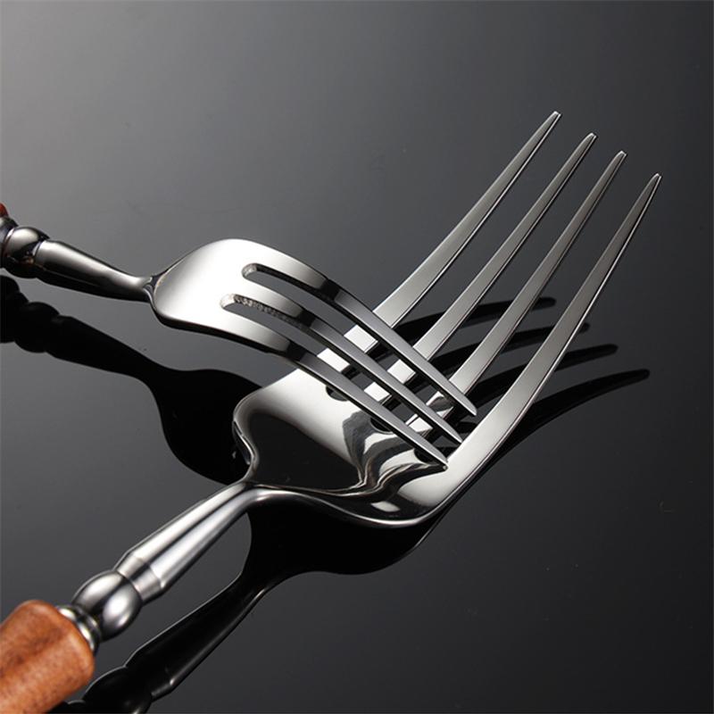Toon Wood Stainless Steel Tableware Cutlery Dining Set Natural Kitchen Utensils Sliver Fork Tea Spoon Kinfe of Dishes for Dinner