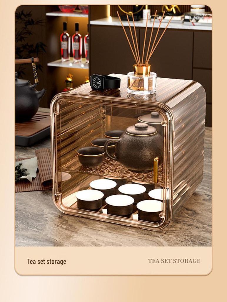 Dustproof Glass Cup Rack & Drain Box for Tea, Coffee, and Water Cups