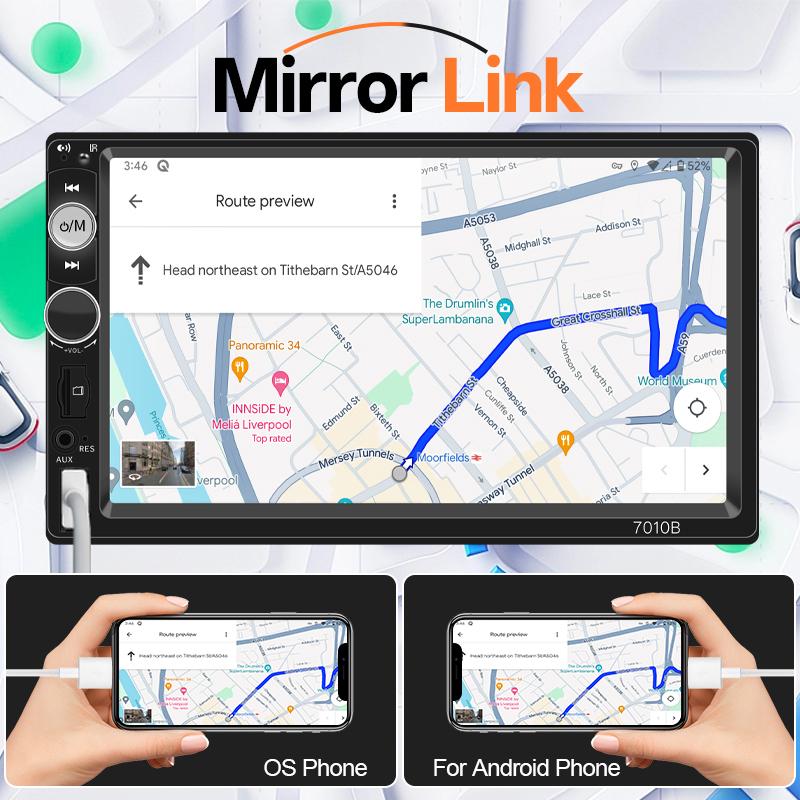 Hippcron 1Din Car Radio Wireless Carplay Android Auto Multimedia Video Player 7inch Touch Screen Support Camera 12v Universal