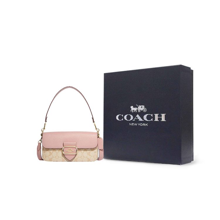 Coach Morgan 27 Removable Shoulder Strap Canvas And Leather Tote Shoulder Bag Large Women Bags Khaki Pink CE621-IMSWZ