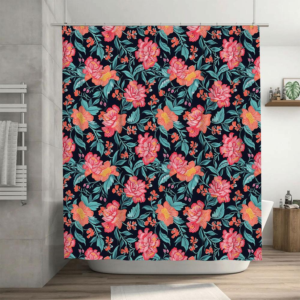 Fashionable Shower Curtain With Floral Print Perfect For Adding A Pop Of Color To Your Bathroom Decor
