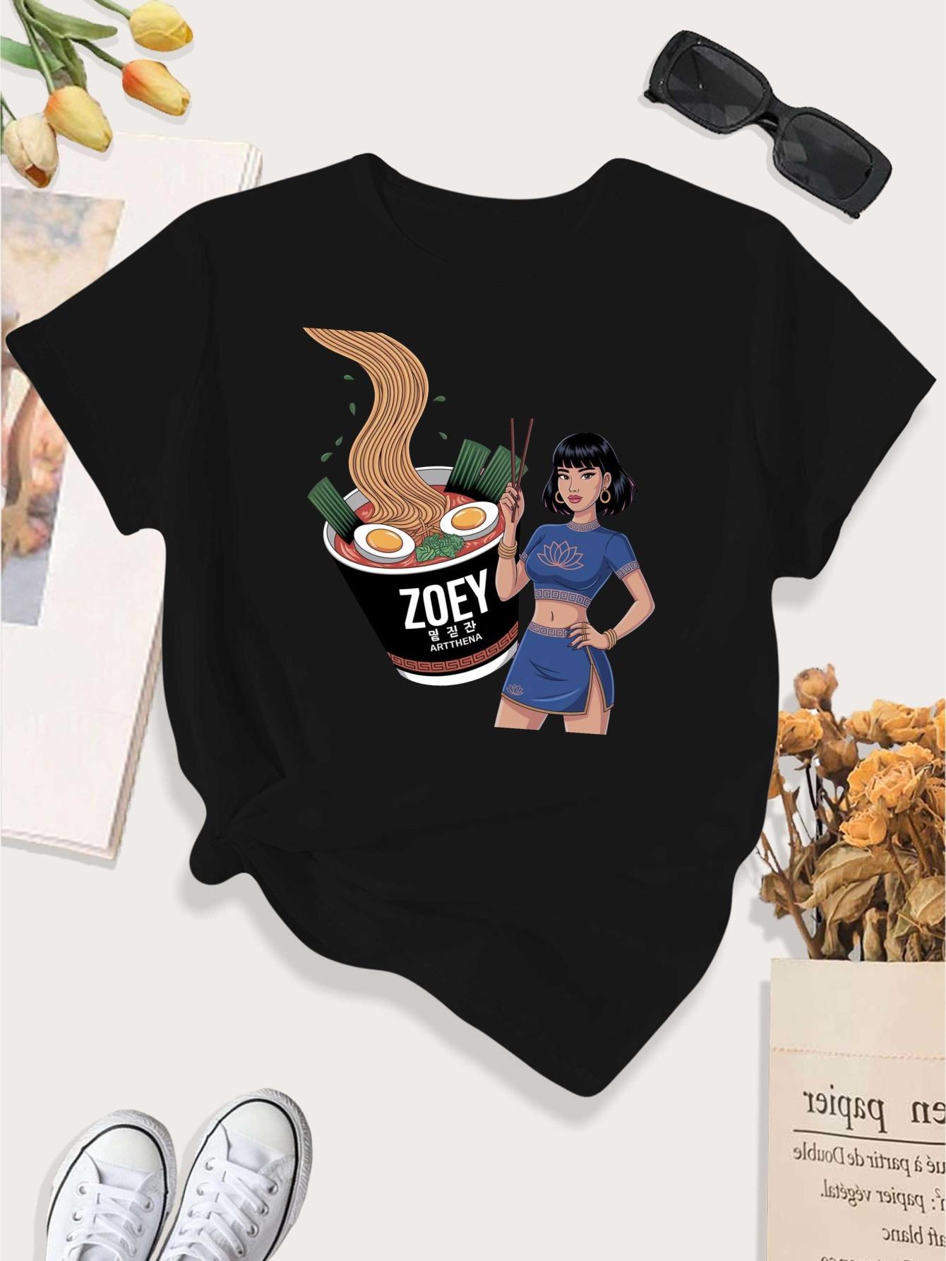

WomenS Japanese RaUnisex Graphic TShirt Confident Women with RaUnisex Noodles Summer Short Sleeved Harajuku Streetwear Tops Tees 4XL
