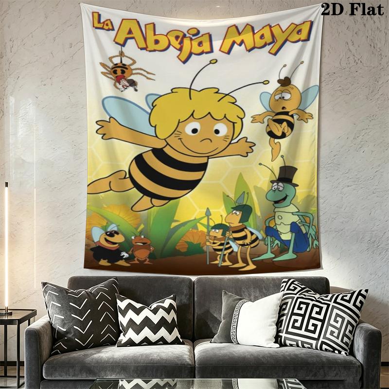 Bees and Maya Wall Tapestry Aesthetic Wall Hanging Printed Fabric Blanket Decorative Tapestries for Bedroom Living Room Home Decor
