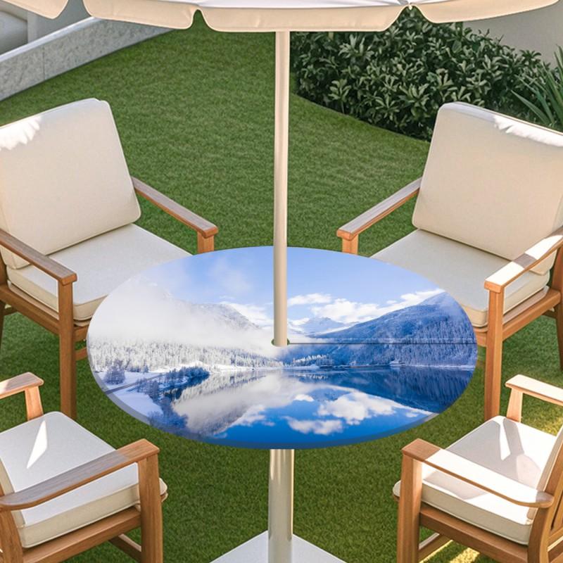 Outdoor Round Table Cover With Nature Print Waterproof Elastic Hem Patio Garden Deck