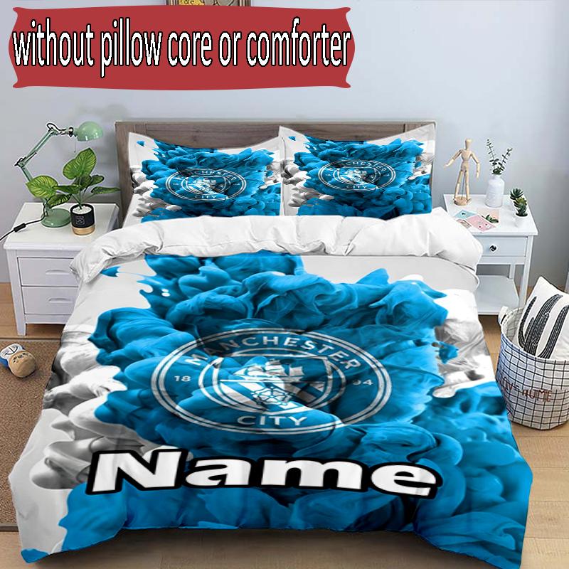 3pcs Duvet Cover Set (1*Duvet Cover + 2*Pillowcase, Without Core), Custom Name Manchester City FC Pattern Bedding Set, Home Bedroom Decor Gift