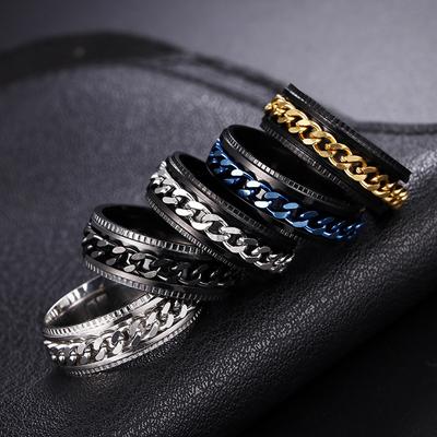 Rotate Rotating Anxiety Fidget Rings Titanium Stainless Steel Chain Spinner Finger Ring For Men Blue Gold Color Black Punk Rock