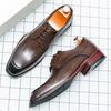 Fashion New Designer Men Pointed Brown Black Lace Up Derby Shoes Gentleman Trend Wedding Homecoming Business Office Dress Flats Footwear