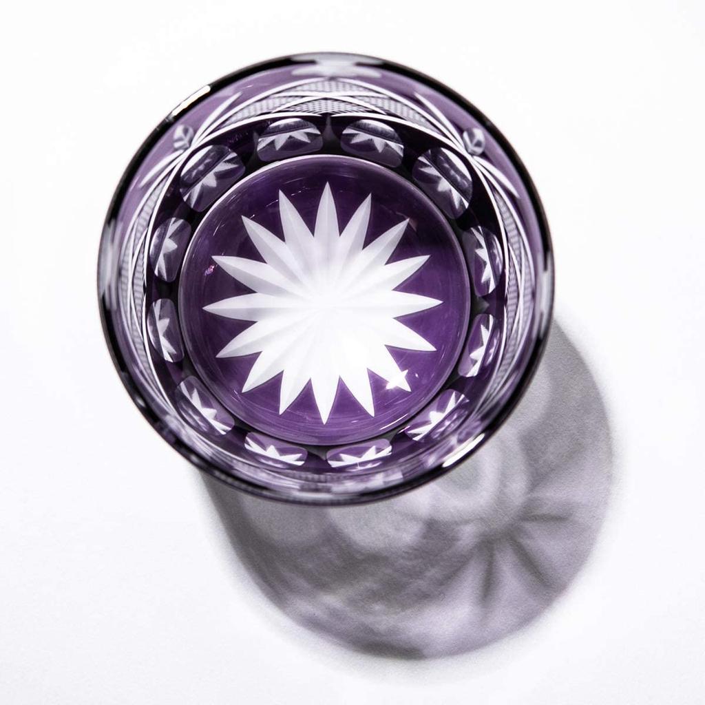 [Official Taiburo Workshop] Edo Kiriko Four-Leaf Genroku Crest Old Glass (Edo Purple) TB90615-4M Wooden Box Made In Japan