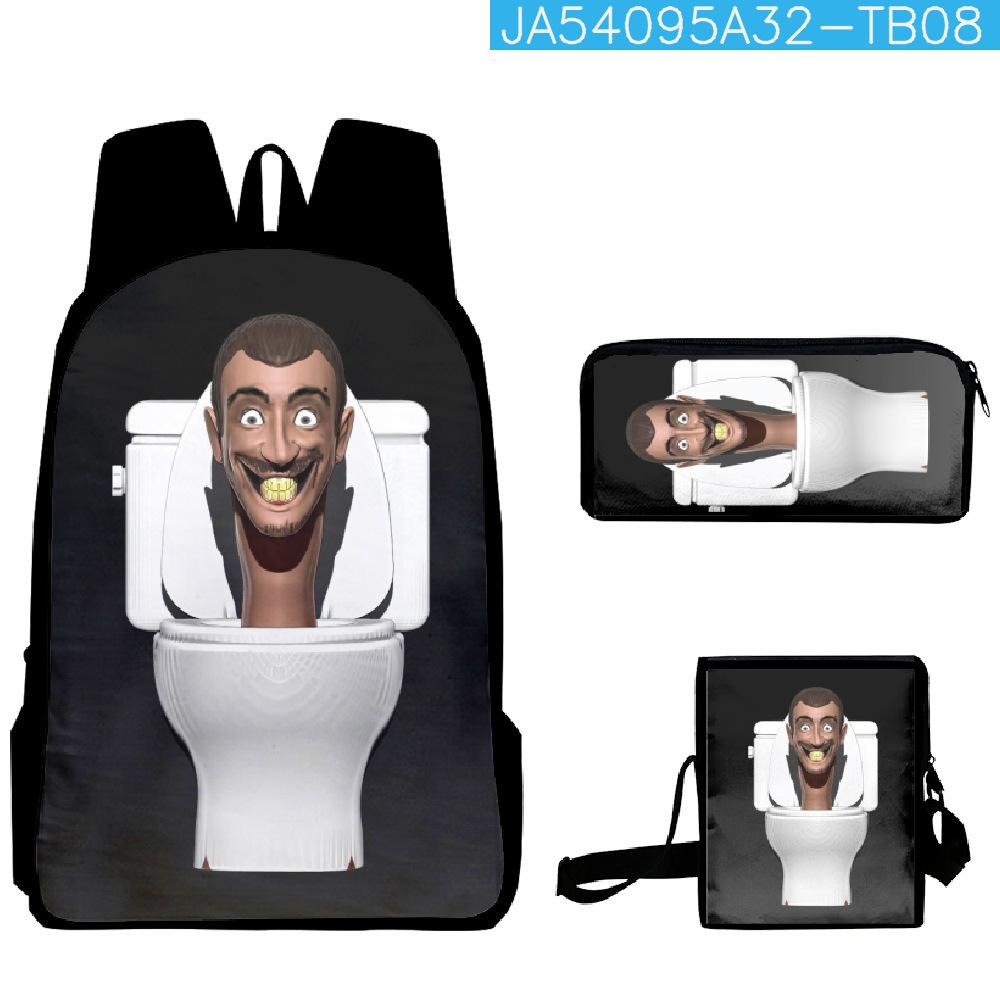 Skibidi Toilet Man Spoof Schoolbag Primary And Secondary School Backpack Satchel Pencil Bag Backpack Three-Piece Set