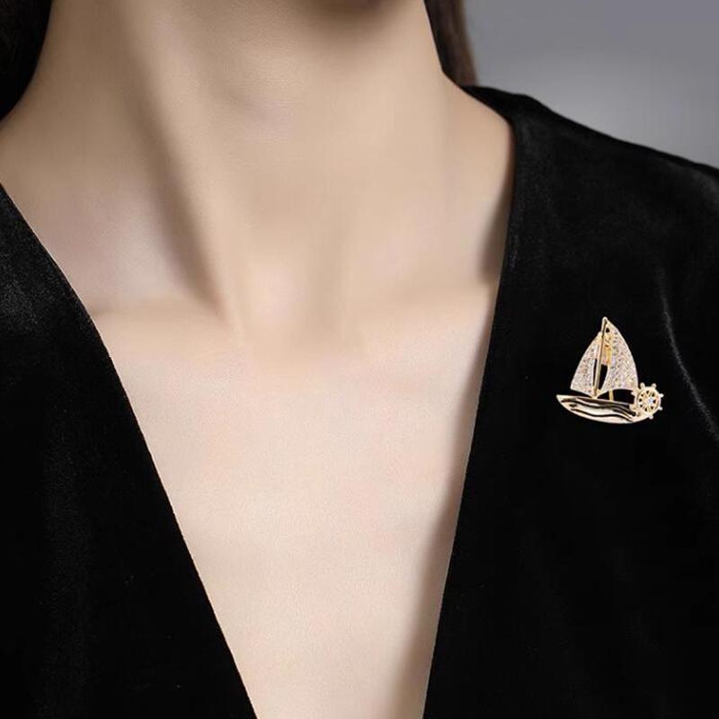 Diamond-Encrusted  Accessories For High-End Women'S Delicate Sailing Corsage Pins