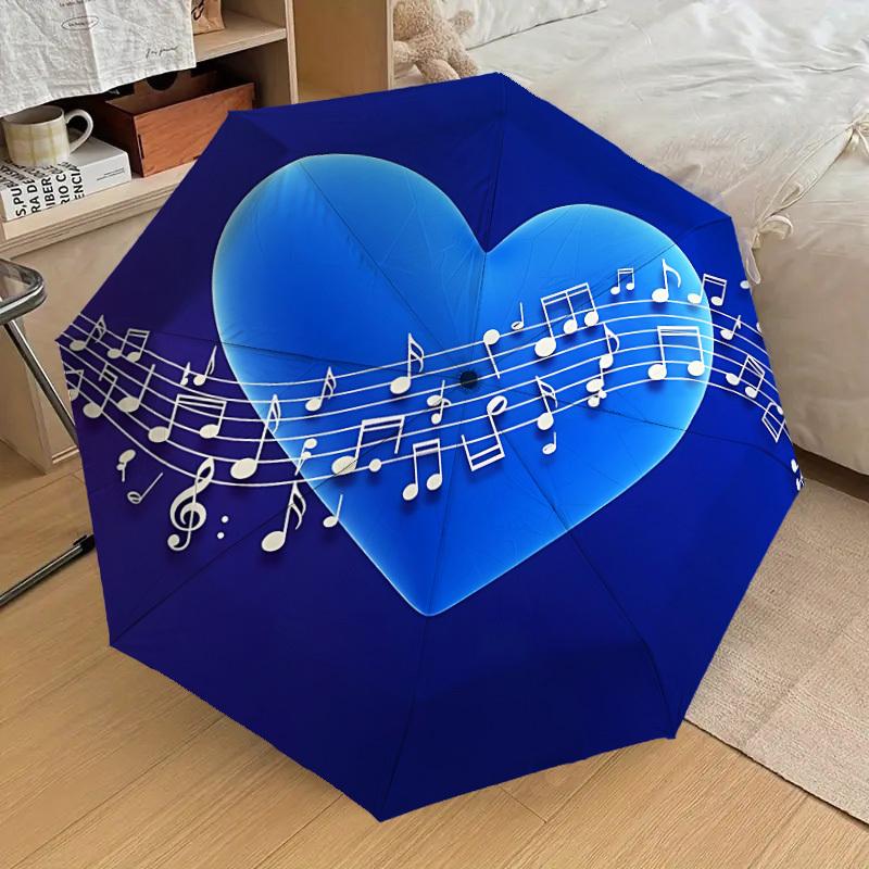 1pc Heart Music Notes Automatic Folding Umbrella, Casual Outdoor Accessory, Birthday Festival Gift yy251126134