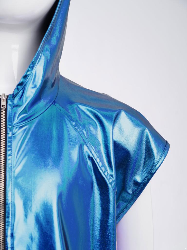 Boys Girls Metallic Hooded Vest Sleeveless Zipper Shiny Hoodie Jazz Dance Stage Performance Vest