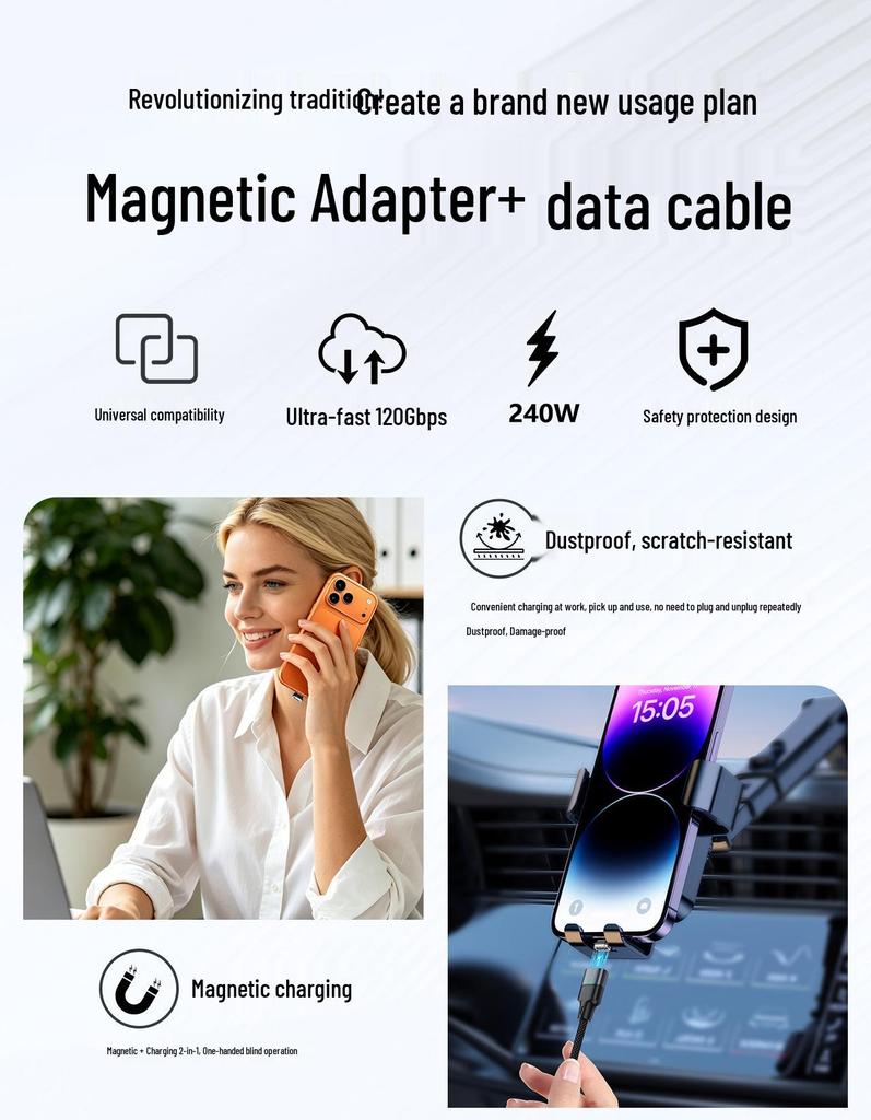 PD240W Multifunctional Magnetic Type-C Charging Cable for Apple, Huawei, Laptop & Phone