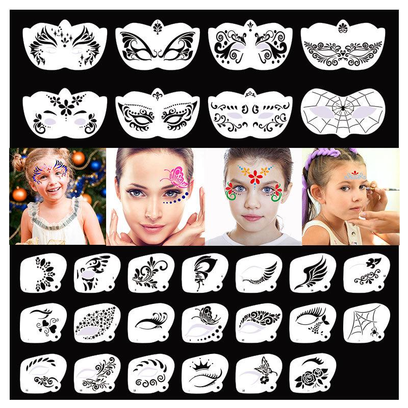 Body Face Paint Stencils Children Boy Girl Party Fun Painting Dinosaur Car Crown Love
