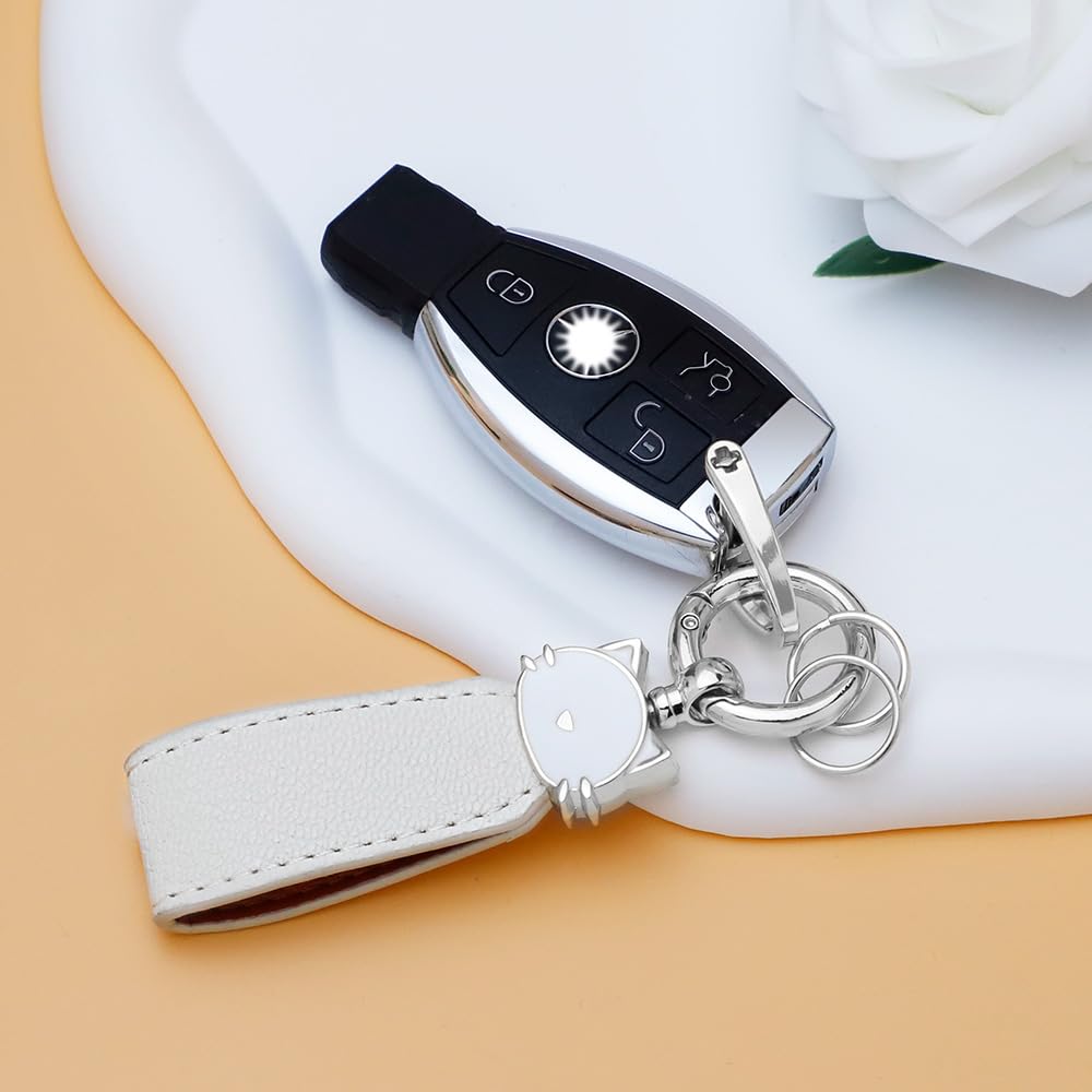 Catland Keychain, Cat, Car, Motorcycle, Key Clip, Keychain, Stylish, Keyring, Anti-lost, Cute Cat (1, Silver)