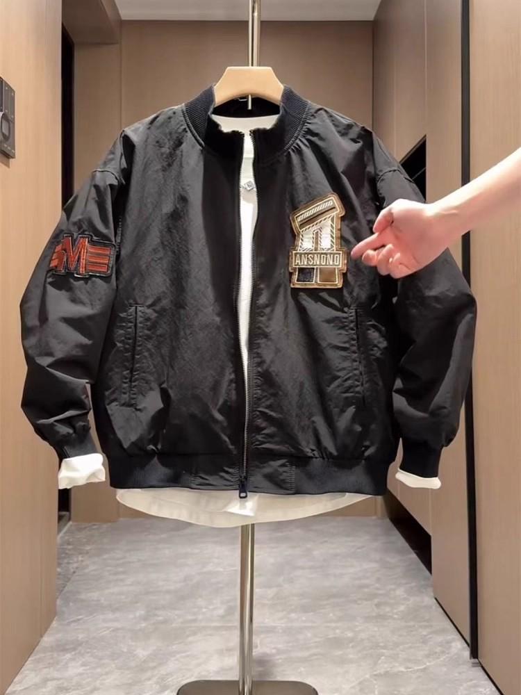 Spring Men's Embroidered Letter Stand Collar Baseball Jacket, Versatile, Loose, Breathable, Trendy Couples' Fashion.