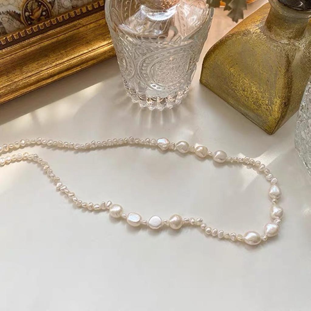 Long Court Style Bead Spaced Natural Special-shaped Baroque Pearl Necklace Trendy Sweater Chain